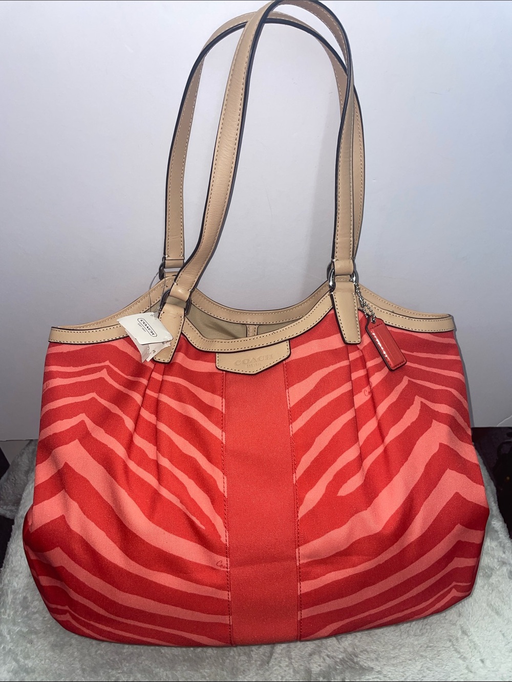 NWT Coach Zebra Print ‘Devin’ Signature Stripe Shoulder Bag
